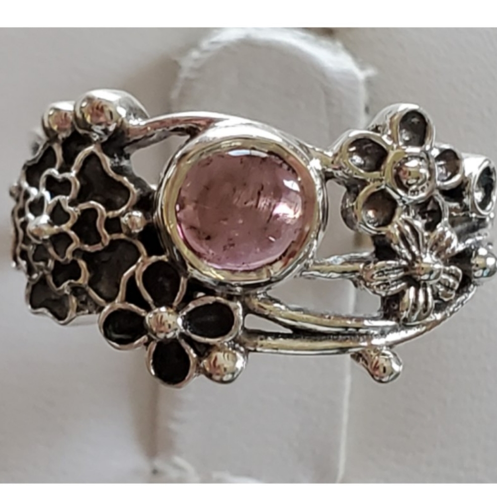 Genuine 1ct Tourmaline Flower Ring 7.25 - Picture 1 of 6